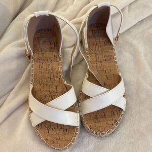 White Espadrilles with Crisscross Straps and Cork Sole